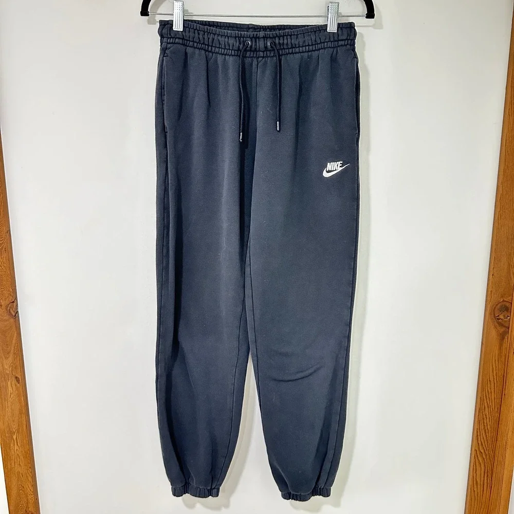 Nike Fleece Jogger Sweatpants‎ Mens Small Black Embroidered Logo | Athleisure